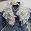 レディースジャケットCakucool Women Denim Jacket 2023 Ruffles Lace Pearls Beading Tassels Floral Embroidery Sweet Outerwearショートジャケタ