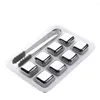 Baking Moulds Stainless Steel Ice Cubes Chilling Stones Rocks Reusable For Whiskey Wine Drink Storage Box Cube Trays & Molds With Pliers