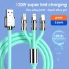3 I 1 Fast laddningskabel 6A 120W Metal Liquid Silicone Type-C Micro-USB Data Charger Cable 1.2m Line For iPhone Android