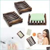 Soap Dishes Wood Hollow Rack Natural Bamboo Tray Holder Sink Deck Bathtub Shower Toilet Drop Delivery Home Garden Bath Bathroom Acces Dhelk