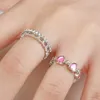 Solitaire Ring 2023 Kpop Pink Crystal Love Heart Open for Women Crown Bff Wedding Grunge Grunge Jewelry Y2K Accessories Y2303