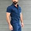 Men's Tracksuits Casual Fashion Overalls Street Wear Jumpsuit Fall Men Short Sleeve Basic Work Coverall Male Pure Color Cargo 230330