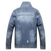 Light Blue Mens Denim Two Piece Set Hole Ripped Slim Fit Jacket Jeans Sets Male Casual Vintage Ropa Hombre Cargo Suit Streetwear