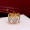 202318k Marque De Luxe Cristal Couple Bague Femmes Amour Charme Double Rangée Diamant Titane Acier Anneau De Haute Qualité Designer Anneau