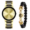 腕時計ウォッチとブレスレットセットメンズ 2023 到着ファッションステンレス鋼クォーツ時計高級ゴールド黒男性時計 SaatWristwatc