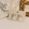 Stud -oorbellen mode schattige cupidebloem voor vrouwen elegante retro Franse goud kleur parel oorrang meisjes feest sieraden geschenken