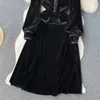 Nowe czarne sukienki swobodne Sprężyna jesień solidna szczupła dama sukienka linia v szyfry szyfonowy śródmienny pod wysokim talii sukienki 2023