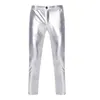 Heren jeans heren pu faux motorfietsbroek rechte been broek glanzend zilver gecoate metallic heren nachtclub podium kostuum homme 230330