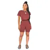 Womens Designer Clothing Tracksuits Two Piece Outfits Fashion Round Neck Short Sleeve Sweater Pocket Shorts Set Two Pieces