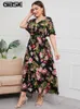 Kleider in Übergröße GIBSIE Größe V-Ausschnitt Blumendruck Boho Dres Sommer Kurzarm Maxi Holiday Aline Female Belted Dress 230330