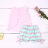 Kläder sätter Little Baby Girl Clothes Set 2st spetsdräkt rosa bow bodysuit småbarn t-shirt blommig klänning kläder 1-8t gröna blommor shorts