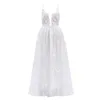 Lässige Kleider Hochzeitskleid 2023 ärmellose Applikationen Frauen eleganter Spitze Maxi Sexy Deep V Neck Schlinge Brautabend