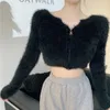 Women s Knits Tees Coat Sweater Top Knitted Cardigan Plush Off Shoulder Short Style Gentleness Mink Solid Color Zipper Design 23029