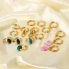 Kolczyki Dangle Ins Stone Charms Hoop Fashion Stael Stal Stalial Agate Pearl Stud Kobiety Abalone Shell Jewelry do prezentów urodzinowych