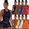 Retail Summer Women Tracksuits Short Pants Outfits Fashion Casual Knitted Hole Sleeveless Vest Shorts Two Piece Set