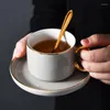 Tassen Nordic Coffee Cup Set Home Grau mit goldenem Rand Keramikuntertasse und Löffel 3-teiliger exquisiter Nachmittagstee