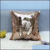 Cushion/Decorative Pillow Glitter Sequin Pillowcase Mermaid Cushion Er Magical Throw Case Home Decorative Car Sofa Drop Delivery Gar Dhpc6