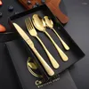 Servis uppsättningar Guldkärlet Set i rostfritt stålgaffel Spoons Kniv Tabellesats Luxury Flatware For Home Kitchen Restaurant