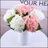 Decorative Flowers Wreaths 47Cm Artificial Hydrangea Flower Head Fake Silk Single Real Touch Hydrangeas Centerpieces Home Dhwtc