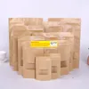 Kraft Paper Bag 12 Sizes Stand Up Gift Dried Food Fruit Tea Packaging Pouches Kraft Paper Window Bag Retail Zipper Self Sealing