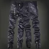 Mäns jeans Skinny Mens Leather Pants Motorcykelbyxor 230330