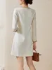 Robes Décontractées ZJYT Piste Designer Mode Hiver Perles Tweed Robe De Laine Pour Les Femmes Élégant De Luxe Vintage Partie Mini Vestidos Blanc