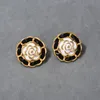 Black Camellia Blossom Drop Glazed Stud Earrings For Women 925 Silver Needle Exaggerate Medieval Premium Jewelry Accessories