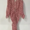 Casual jurken zijde geplooide midi -jurk voor vrouwen geometrische print vintage hoge taille drie kwart mouw vrouwelijk onregelmatig gewaad 2023