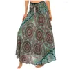 Kjolar kvinnor gröna blommigt tryck strand bohemisk kjol hög elastisk midja lång boho maxi femme jupe 2023