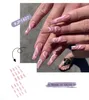 Falska naglar 3D Fake Set Press On Faux Ongles Long French Coffin Tips Rose White Wave Lines Dsigns naken Manicure Supplies Nail