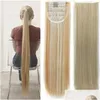 Synthetic Wigs Long Silky Straight Ponytails Clip In Pony Tail Heat Resistant Fake Hair Wrap Round Hairpiece 3032 Inch Drop Delivery Dhv8Z