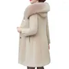 Trenchs Femmes Manteaux Femmes Col De Fourrure À Capuchon Automne Hiver Vison Velours Pardessus Mode Femme Veste De Laine Chaude Lâche Long Manteau De Laine Top