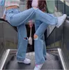 Женские джинсы с высокой талией Женщины Осень мода разорванные брюки джинсы Wash Blue Street Wear Straight Leg 230330