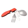 Set di stoviglie Stoviglie da esterno portatili Barbecue da campeggio Coltello pieghevole Forchetta Cucchiaio Tre in uno Picnic pieghevole in acciaio inossidabile