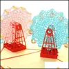 Greeting Cards Handmade 3D Ferris Wheel Origami Pop Up Paper Laser Cut Vintage Post Happy Birthday Gifts Kraft Drop Delivery Home Ga Dheqg