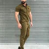 Men's Tracksuits Casual Fashion Overalls Street Wear Jumpsuit Fall Men Short Sleeve Basic Work Coverall Male Pure Color Cargo 230330