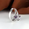 Anneaux de mariage poire coupe violet Zircon bague de fiançailles luxe cristal goutte d'eau pierre Vintage couleur argent pour les femmes bijoux