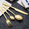 4Pcs/Set Gold Cutlery Knife Flatware Set Stainless Steel Tableware Western Dinnerware Fork Spoon Steak Travel Dinnerware Set dh345