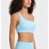 Katı Renk Yoga Kıyafetleri LU-39 Nervürlü Kadın Spor Sutyen Tek Omuz Kesme Kayış Spor Tank Top Spor Iç Çamaşırı Dikişsiz Egzersiz Eğitimi Göğüs Pedi