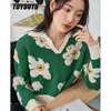 Women's Vests Toyouth Women's Sweater Winter Long Sleeve Polo Neckline Loose Knitted Brushed White Print Warm Casual chic Top 230330