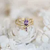 Bröllopsringar Vintage Court Style Amethyst Romantic Silver Set Diamond Stapled Ladies Ring Opening Justerbara Sweet Luxury Jewelry 230330