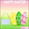 Altre forniture per feste festive New Easter Candy Basket Seersucker Stripe Bucket Easter Eggs Storage Bag Mtipurpose Home Clothes Bas Dhykh