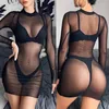 Casual jurken sexy vrouwen mesh jurk lange mouw transparante lingerie