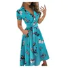 Feestjurken 2023 Sexy vrouw zomer mode print v-neck slank body wrap heupen lange jurk avond Elegent prom formal sundress