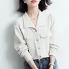 Women's Blouses Shirts Vintage Women Chiffon Solid Long Sleeve Blouse V-Neck Pockets Tops 2023 Spring Fasion Button Down Shirt voor Wall22