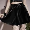 Jupes Punk Goth Métal Rivet O Anneaux Évider Mini Jupe Sexy Brillant En Cuir PU Zipper Femmes Party Clubwear