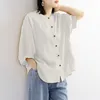 Women's Blouses Fashion O-Neck Button Lantern Sleeve Blouse Women's Clothing 2023 Summer Oversized Casual Tops All-match Solid Color