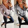 Monos de mujer Sexy con cuello en V profundo de manga larga Bodycon monos de otoño mono con estampado de serpiente para mujer mono ajustado de fiesta para mujer