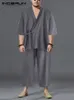 Men's Sleepwear Japanese Men's Kimono Pajamas Set Men's Gown Dress 2PCS/Set Bathroom Loose Pajamas INCERUN Comfortable Pajamas Hombre 230330