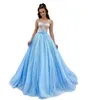 Baby Blue Evening dresses bone bodice Long formal prom party dress shiny waist decoration designer dresses for special occasions Floor Length evening gown